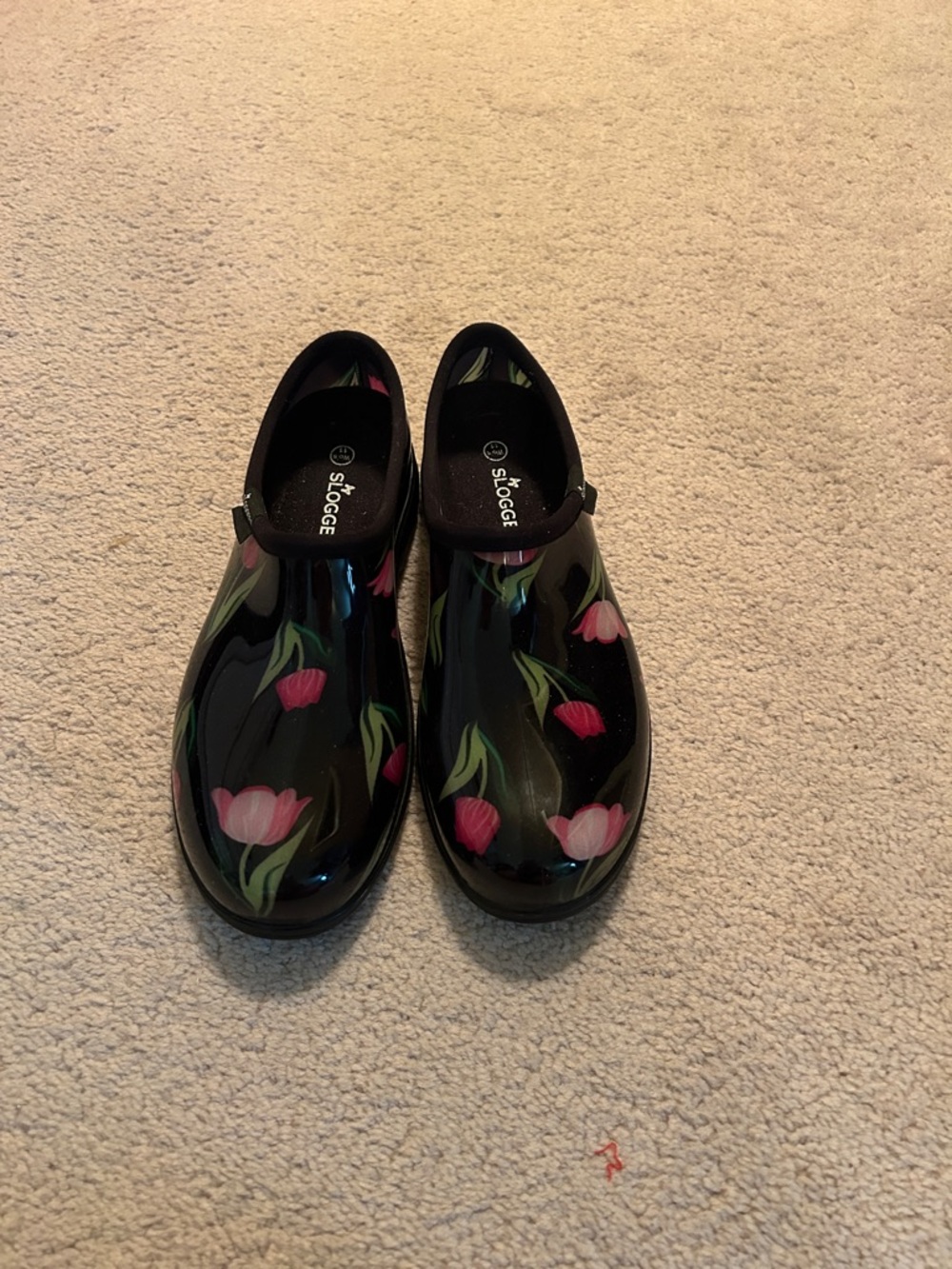 Sloggers Black  Waterproof Tulip-Print Garden Clogs